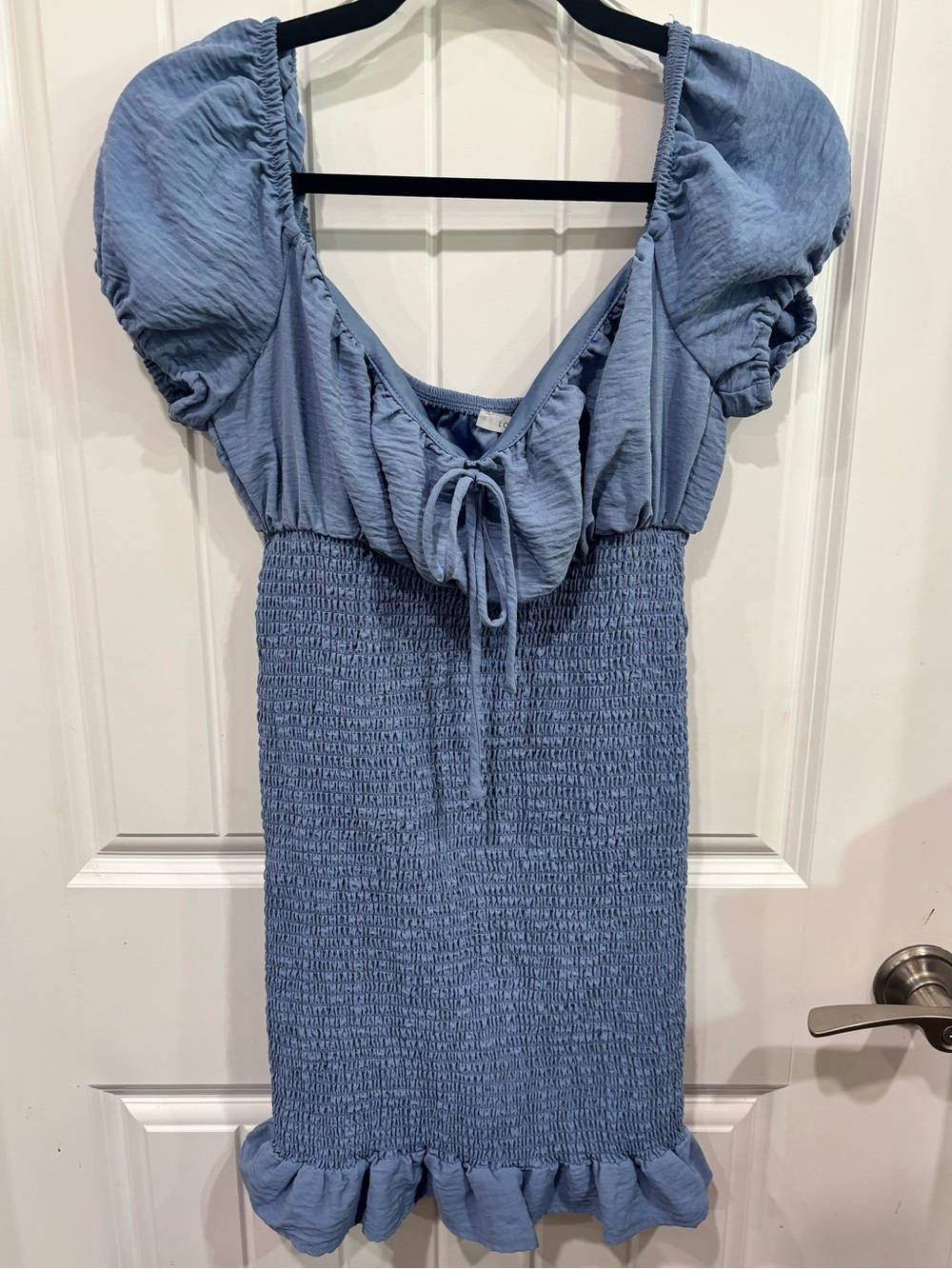 Love Tree Light Blue Smocked Mini Dress with Puff Sleeves